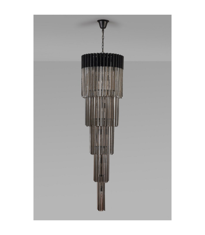 Poland 50cm Pendant Round 5 Tier 18 Light E14 Matt Black/Smoke Sculpted Glass Item Weight: 42kg-8