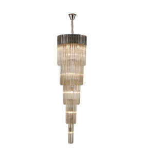 Poland 50cm Pendant Round 5 Tier 18 Light E14 Polished Nickel/Cognac Sculpted Glass Item Weight: 42kg-1