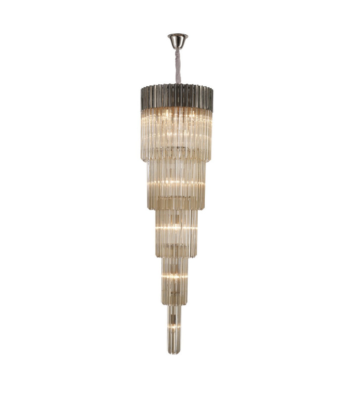 Poland 50cm Pendant Round 5 Tier 18 Light E14 Polished Nickel/Cognac Sculpted Glass Item Weight: 42kg-1