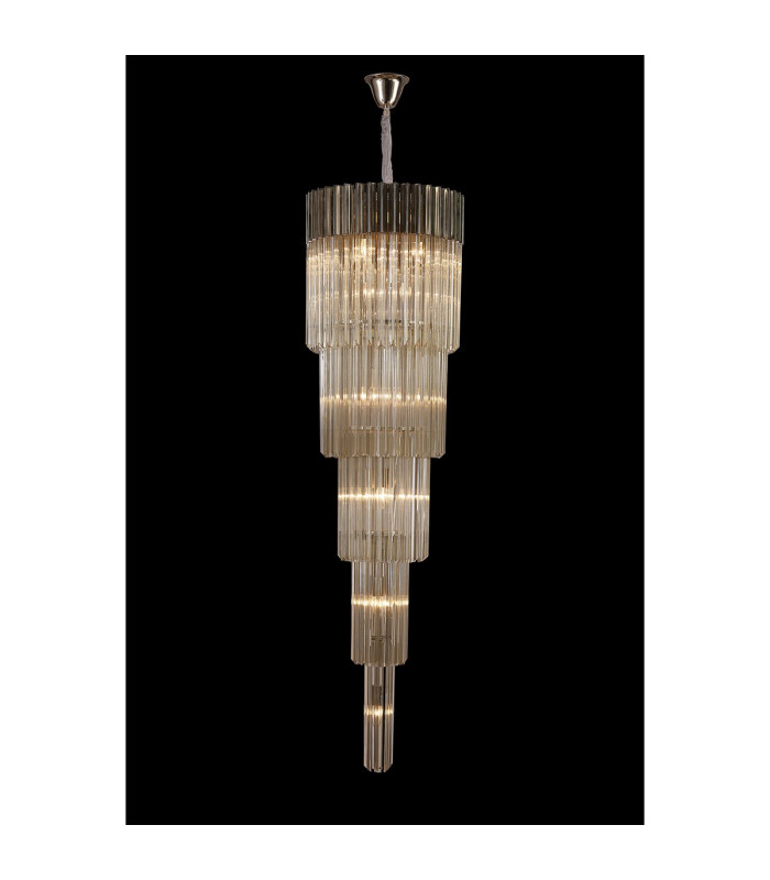 Poland 50cm Pendant Round 5 Tier 18 Light E14 Polished Nickel/Cognac Sculpted Glass Item Weight: 42kg-3