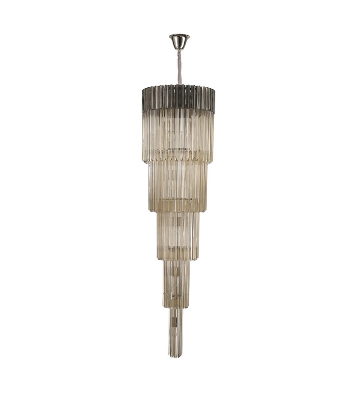 Poland 50cm Pendant Round 5 Tier 18 Light E14 Polished Nickel/Cognac Sculpted Glass Item Weight: 42kg-4