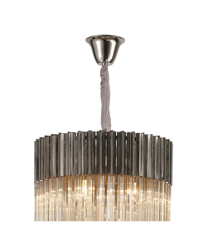 Poland 50cm Pendant Round 5 Tier 18 Light E14 Polished Nickel/Cognac Sculpted Glass Item Weight: 42kg-5