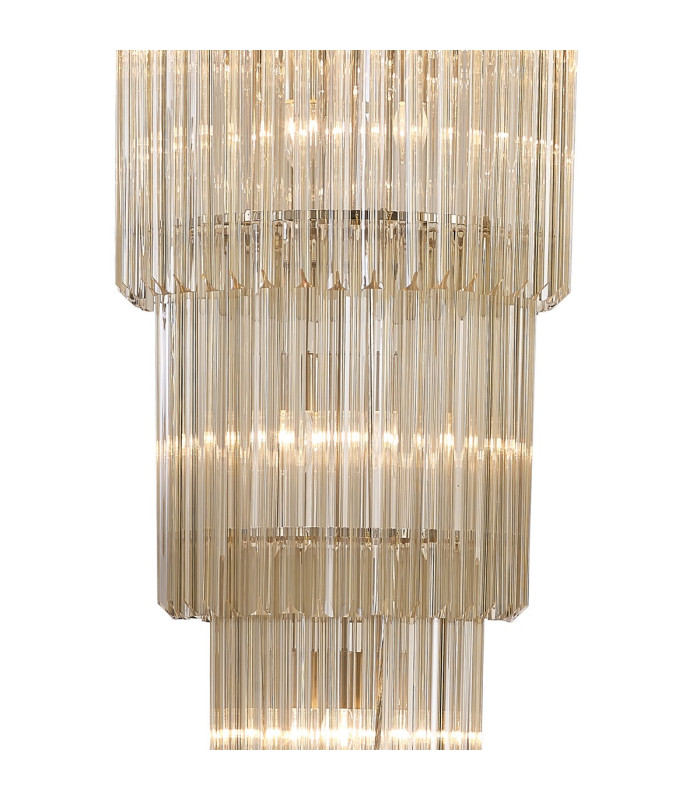 Poland 50cm Pendant Round 5 Tier 18 Light E14 Polished Nickel/Cognac Sculpted Glass Item Weight: 42kg-6
