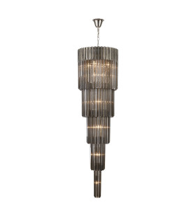 Poland 50cm Pendant Round 5 Tier 18 Light E14 Polished Nickel/Smoke Sculpted Glass Item Weight: 42kg-1