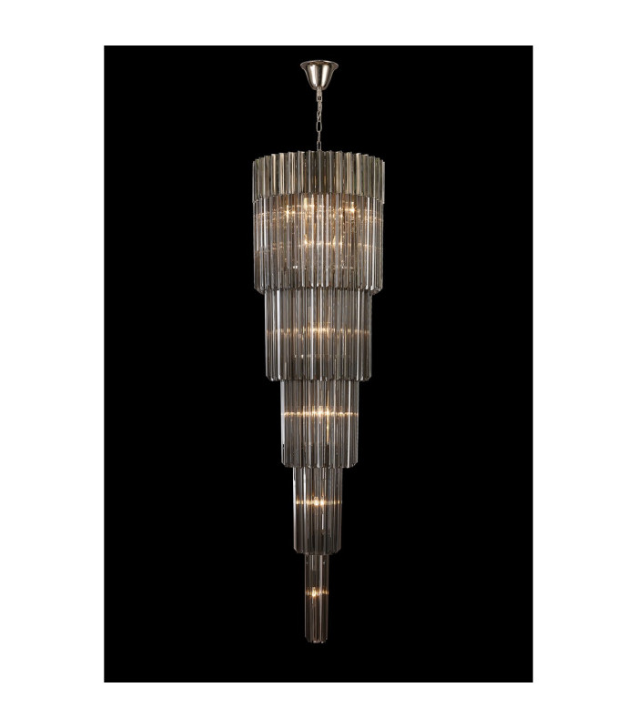 Poland 50cm Pendant Round 5 Tier 18 Light E14 Polished Nickel/Smoke Sculpted Glass Item Weight: 42kg-3