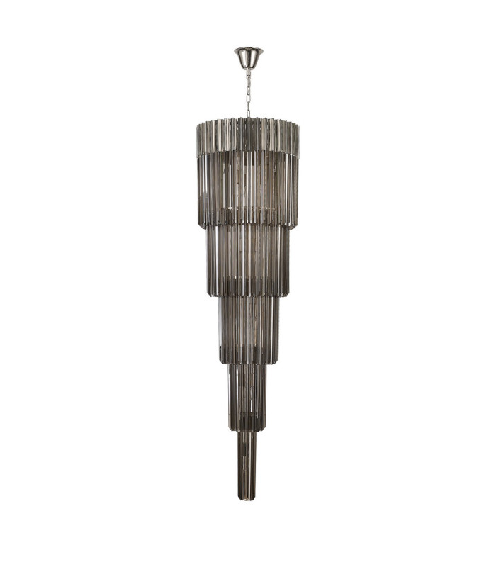 Poland 50cm Pendant Round 5 Tier 18 Light E14 Polished Nickel/Smoke Sculpted Glass Item Weight: 42kg-4