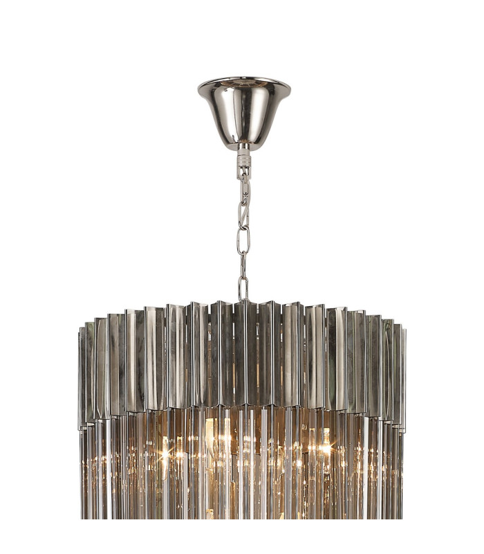Poland 50cm Pendant Round 5 Tier 18 Light E14 Polished Nickel/Smoke Sculpted Glass Item Weight: 42kg-5