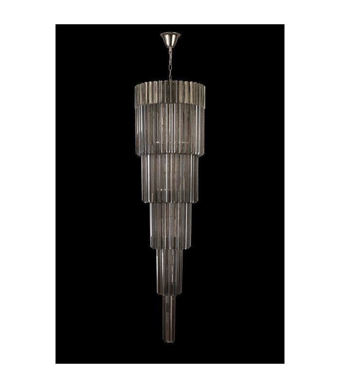Poland 50cm Pendant Round 5 Tier 18 Light E14 Polished Nickel/Smoke Sculpted Glass Item Weight: 42kg-8