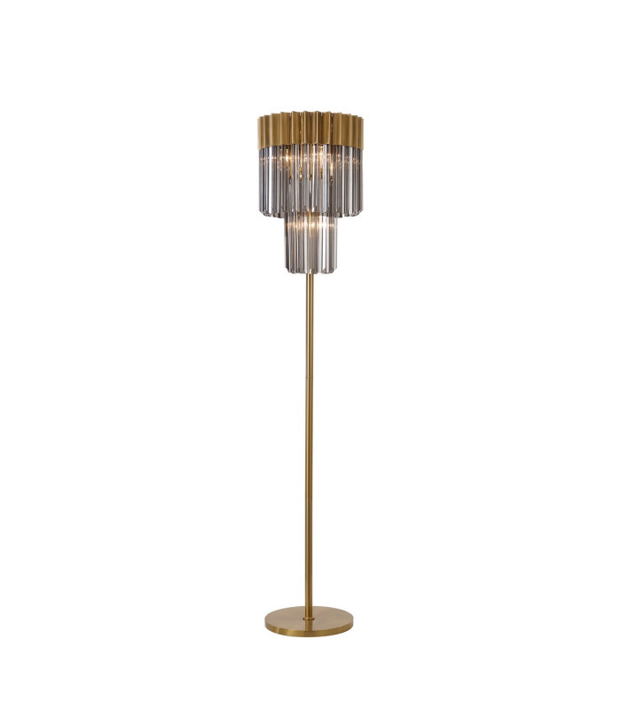 Poland 35 x 168cm Floor Lamp 5 Light E14 Brass/Smoked Sculpted Glass Item Weight: 16.5kg-1