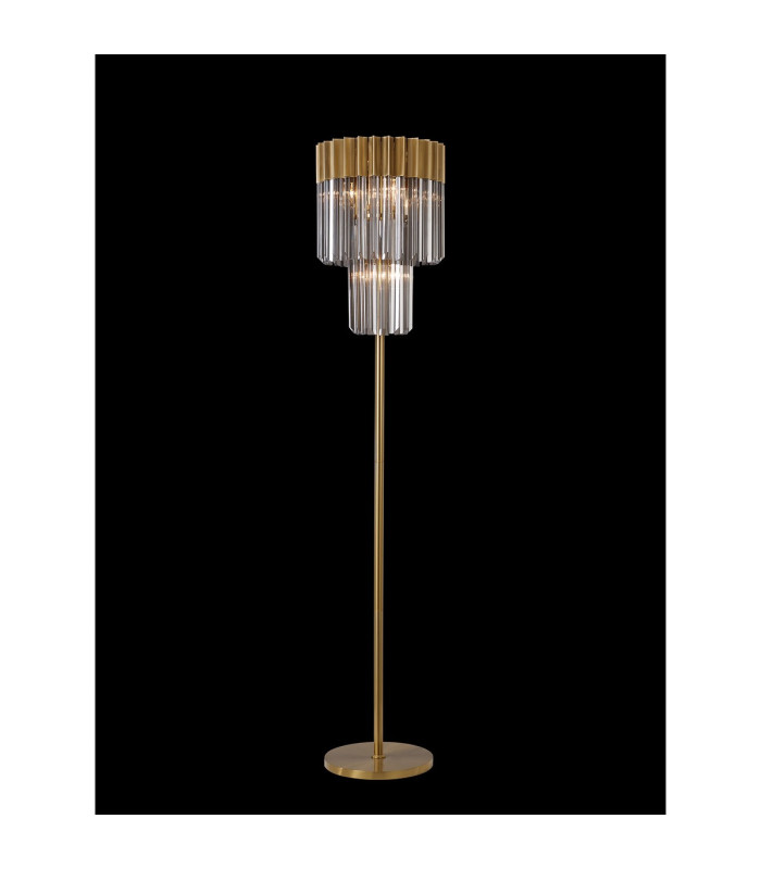 Poland 35 x 168cm Floor Lamp 5 Light E14 Brass/Smoked Sculpted Glass Item Weight: 16.5kg-3