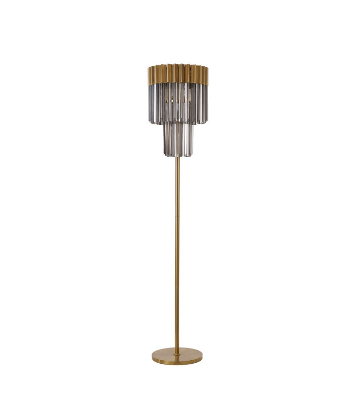 Poland 35 x 168cm Floor Lamp 5 Light E14 Brass/Smoked Sculpted Glass Item Weight: 16.5kg-4