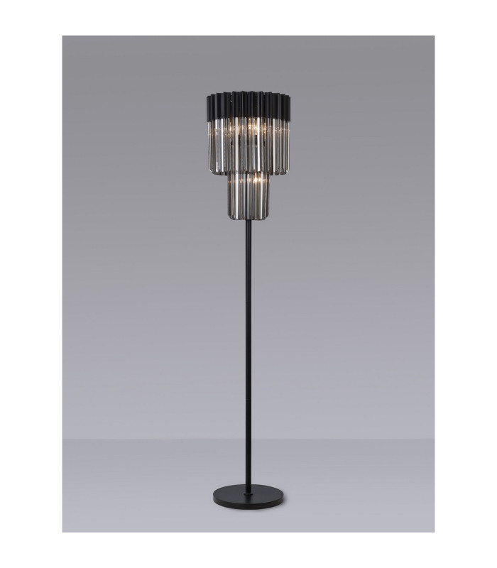 Poland 35 x 168cm Floor Lamp 5 Light E14 Matt Black/Smoked Sculpted Glass Item Weight: 16.5kg-3