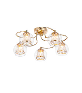 Austin 51.5cm Semi Ceiling 5 Light G9 IP44 French Gold/Clear Glass/Clear Crystal-1