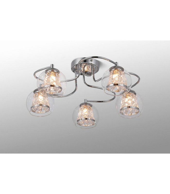 Austin 51.5cm Semi Ceiling 5 Light G9 IP44 Polished Chrome/Clear Glass/Clear Crystal-3