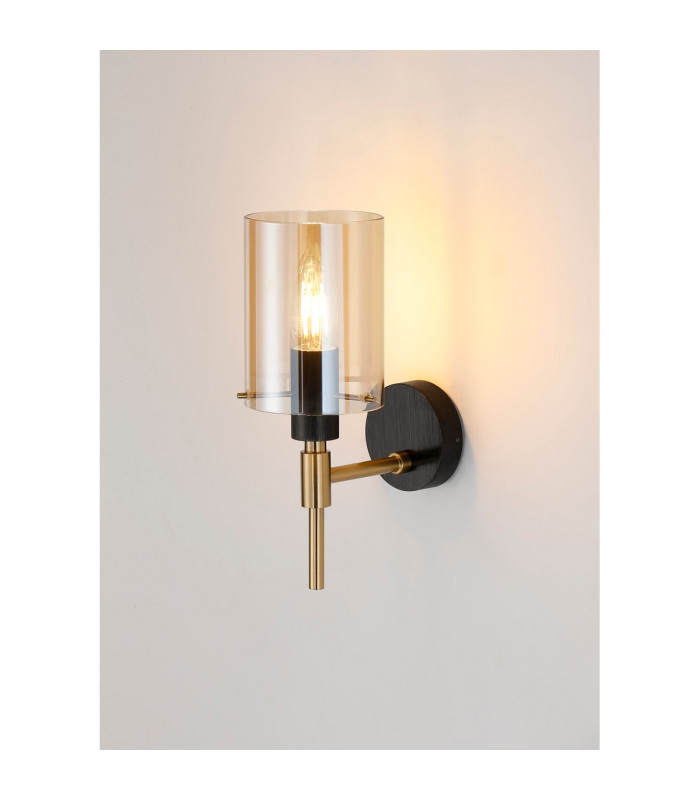 Eden Wall Lamp 10x13.5cm Cylinder Glass 1 Light E14 IP44 Black/Brass Gold/Amber-3