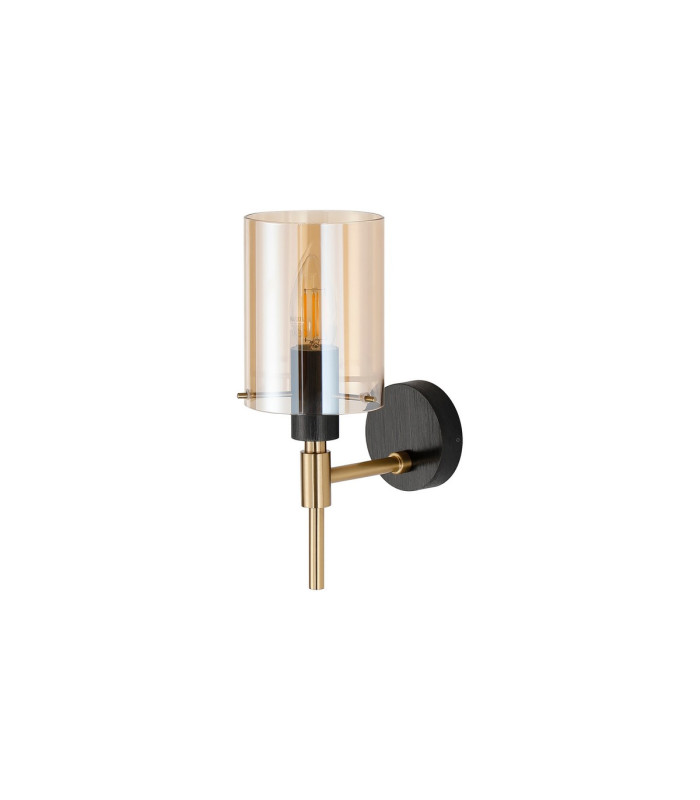 Eden Wall Lamp 10x13.5cm Cylinder Glass 1 Light E14 IP44 Black/Brass Gold/Amber-4