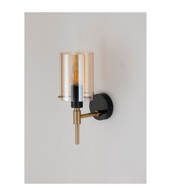Eden Wall Lamp 10x13.5cm Cylinder Glass 1 Light E14 IP44 Black/Brass Gold/Amber-7