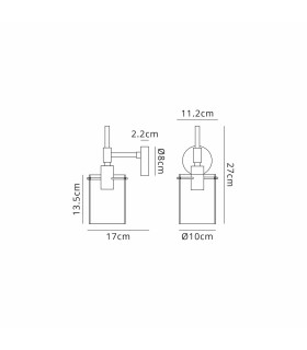 Eden Wall Lamp 10x13.5cm Cylinder Glass 1 Light E14 IP44 Black/Brass Gold/Clear-2