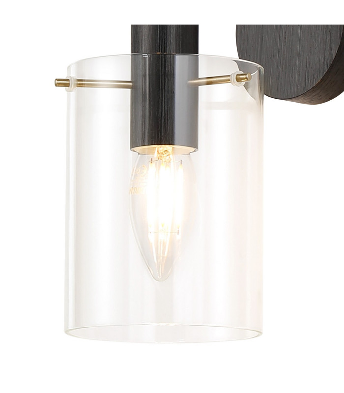 Eden Wall Lamp 10x13.5cm Cylinder Glass 1 Light E14 IP44 Black/Brass Gold/Clear-6