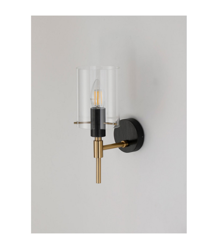 Eden Wall Lamp 10x13.5cm Cylinder Glass 1 Light E14 IP44 Black/Brass Gold/Clear-7