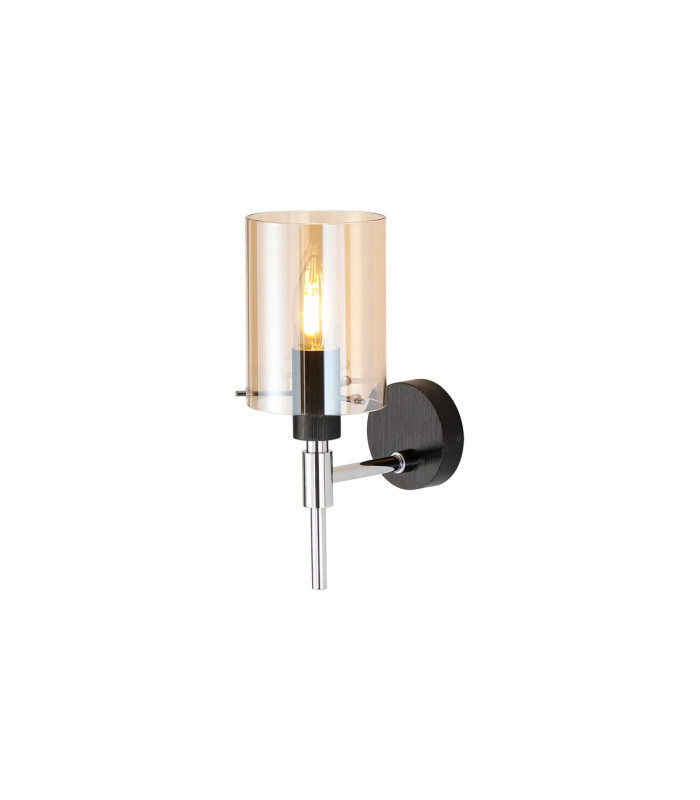 Eden Wall Lamp 10x13.5cm Cylinder Glass 1 Light E14 IP44 Black/Polished Chrome/Amber-1