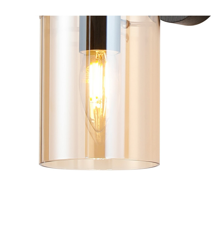 Eden Wall Lamp 10x13.5cm Cylinder Glass 1 Light E14 IP44 Black/Polished Chrome/Amber-6