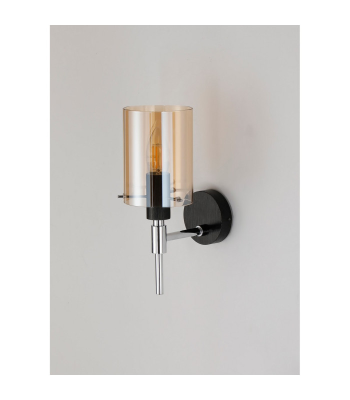 Eden Wall Lamp 10x13.5cm Cylinder Glass 1 Light E14 IP44 Black/Polished Chrome/Amber-7