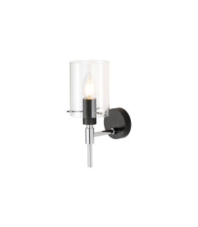 Eden Wall Lamp 10x13.5cm Cylinder Glass 1 Light E14 IP44 Black/Polished Chrome/Clear-1