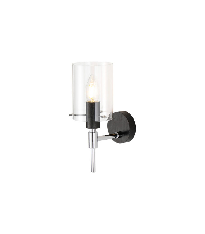 Eden Wall Lamp 10x13.5cm Cylinder Glass 1 Light E14 IP44 Black/Polished Chrome/Clear-1