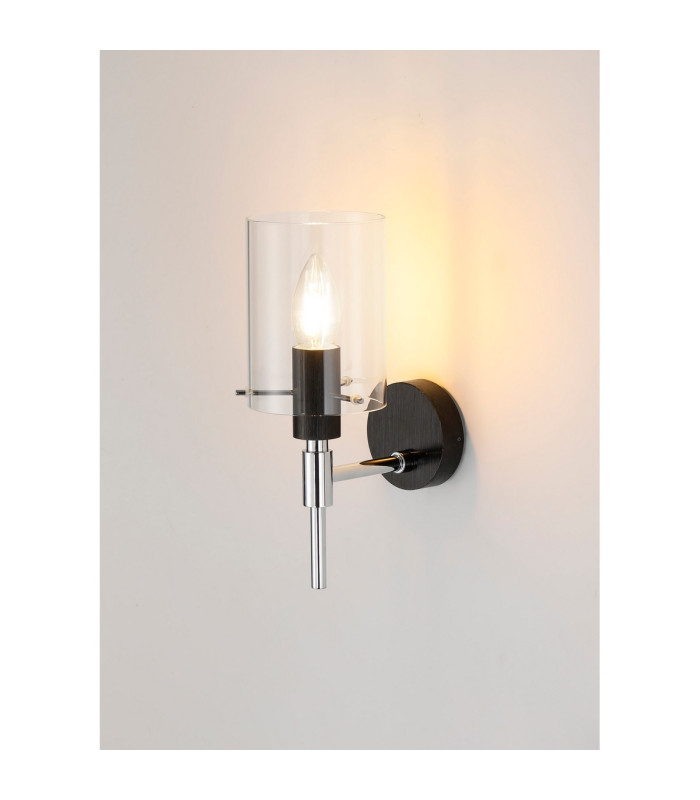 Eden Wall Lamp 10x13.5cm Cylinder Glass 1 Light E14 IP44 Black/Polished Chrome/Clear-3