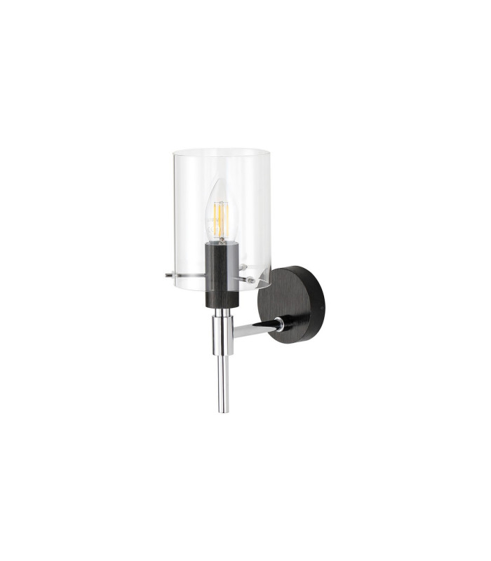 Eden Wall Lamp 10x13.5cm Cylinder Glass 1 Light E14 IP44 Black/Polished Chrome/Clear-4