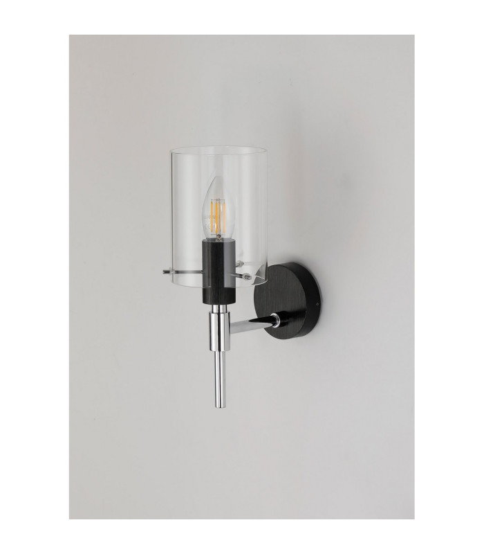 Eden Wall Lamp 10x13.5cm Cylinder Glass 1 Light E14 IP44 Black/Polished Chrome/Clear-7