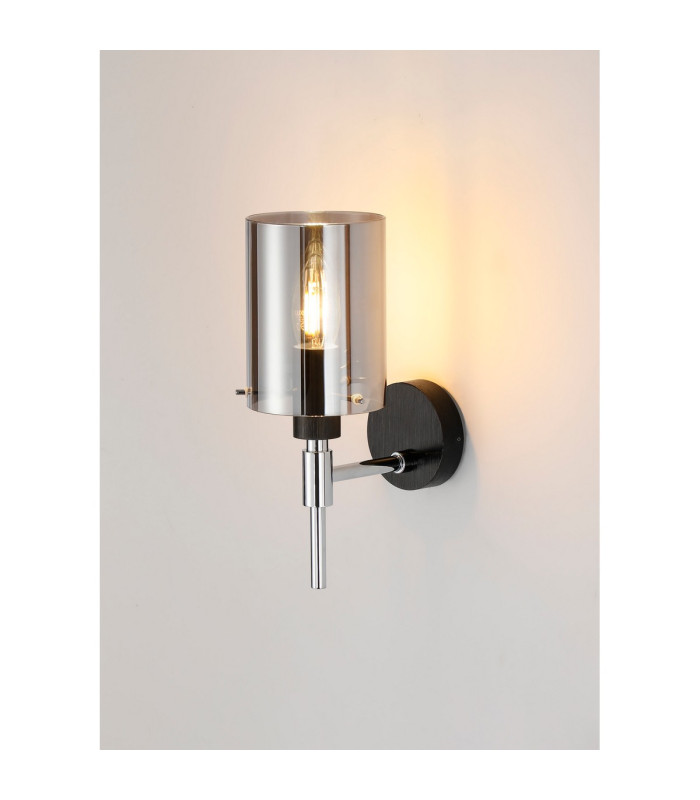 Eden Wall Lamp 10x13.5cm Cylinder Glass 1 Light E14 IP44 Black/Polished Chrome/Smoke-3