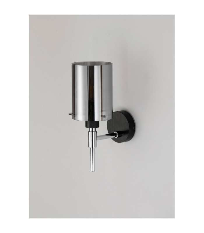 Eden Wall Lamp 10x13.5cm Cylinder Glass 1 Light E14 IP44 Black/Polished Chrome/Smoke-7