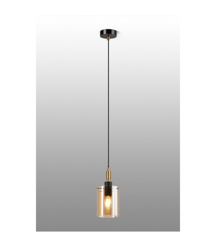 Eden 10cm 1.5m Single Pendant 10x13.5cm Cylinder Glass 1 Light E14 IP44 Black/Brass Gold/Amber-3