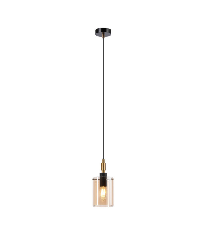 Eden 10cm 1.5m Single Pendant 10x13.5cm Cylinder Glass 1 Light E14 IP44 Black/Brass Gold/Amber-4