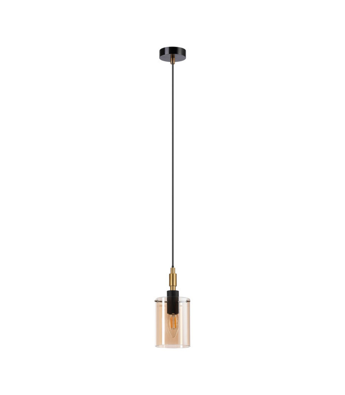 Eden 10cm 1.5m Single Pendant 10x13.5cm Cylinder Glass 1 Light E14 IP44 Black/Brass Gold/Amber-5