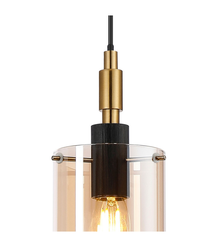 Eden 10cm 1.5m Single Pendant 10x13.5cm Cylinder Glass 1 Light E14 IP44 Black/Brass Gold/Amber-7
