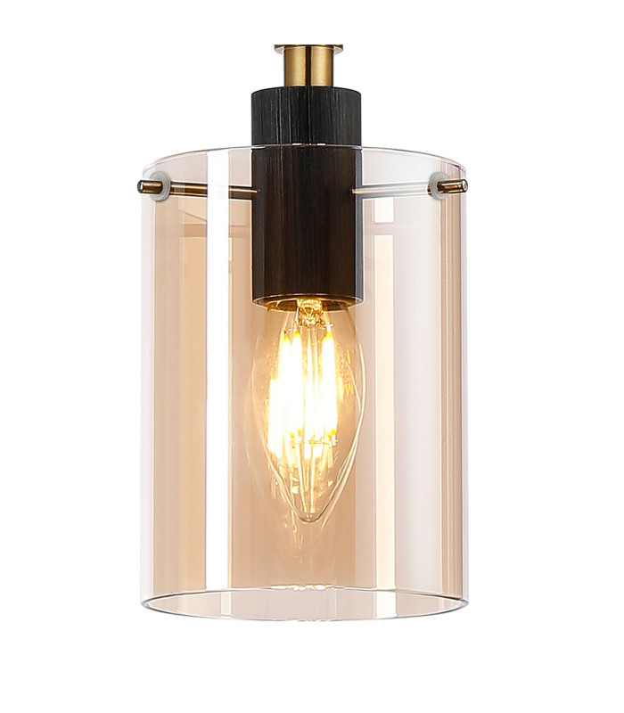 Eden 10cm 1.5m Single Pendant 10x13.5cm Cylinder Glass 1 Light E14 IP44 Black/Brass Gold/Amber-8
