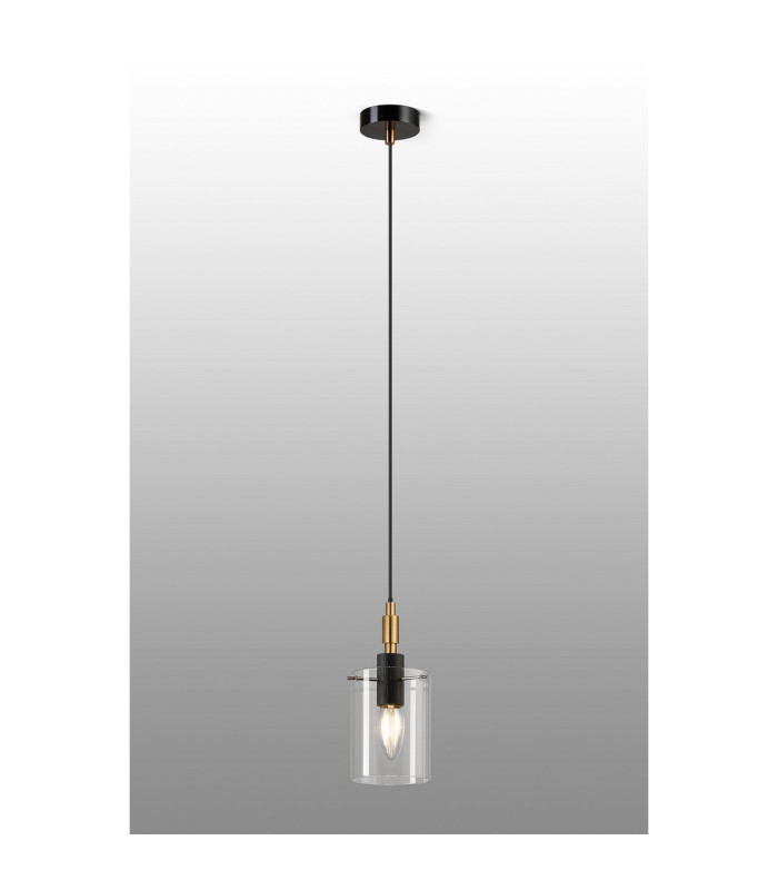 Eden 10cm 1.5m Single Pendant 10x13.5cm Cylinder Glass 1 Light E14 IP44 Black/Brass Gold/Clear-3