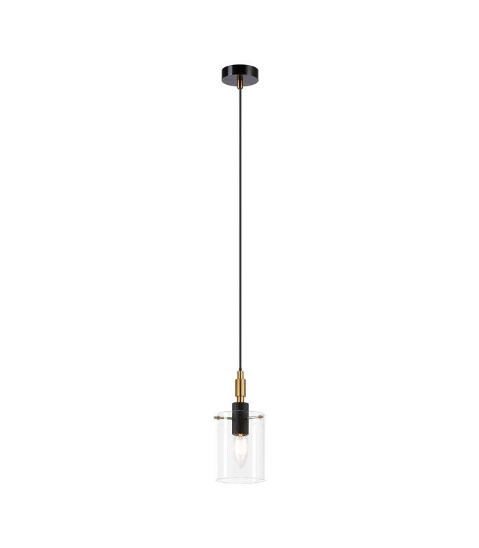 Eden 10cm 1.5m Single Pendant 10x13.5cm Cylinder Glass 1 Light E14 IP44 Black/Brass Gold/Clear-4