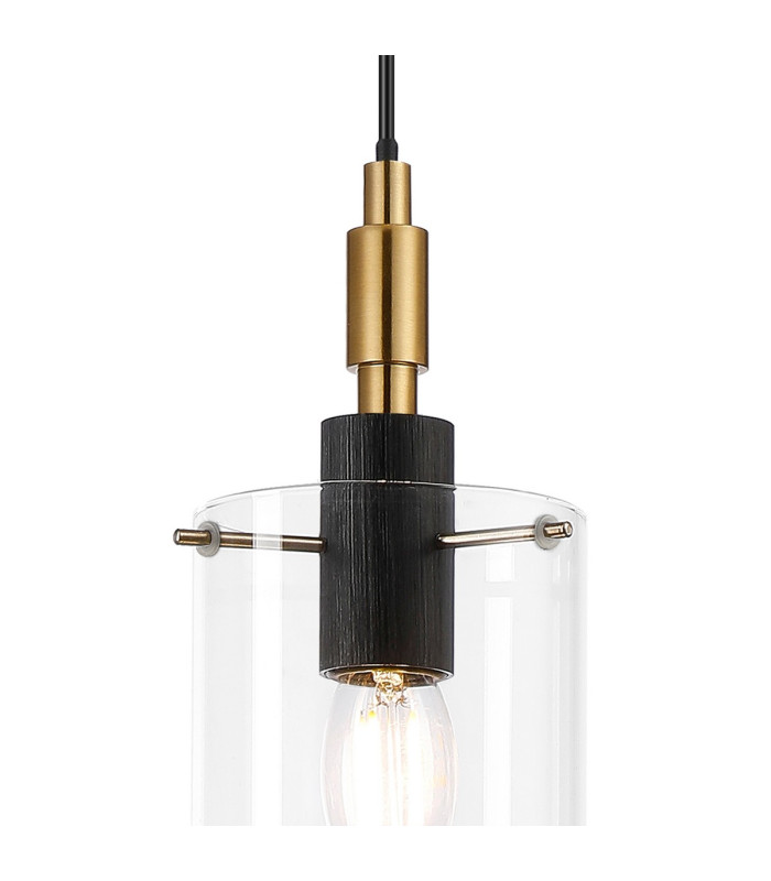 Eden 10cm 1.5m Single Pendant 10x13.5cm Cylinder Glass 1 Light E14 IP44 Black/Brass Gold/Clear-6