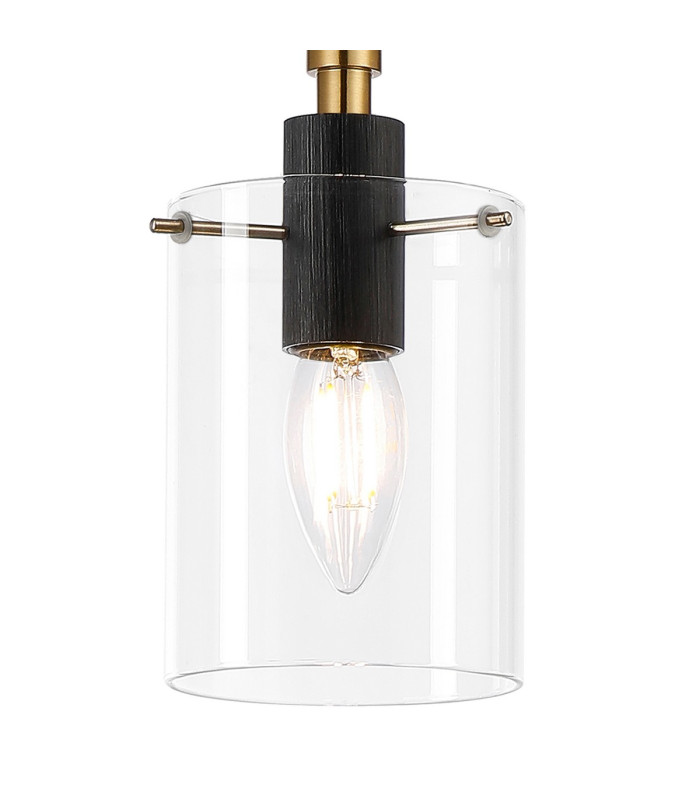 Eden 10cm 1.5m Single Pendant 10x13.5cm Cylinder Glass 1 Light E14 IP44 Black/Brass Gold/Clear-7