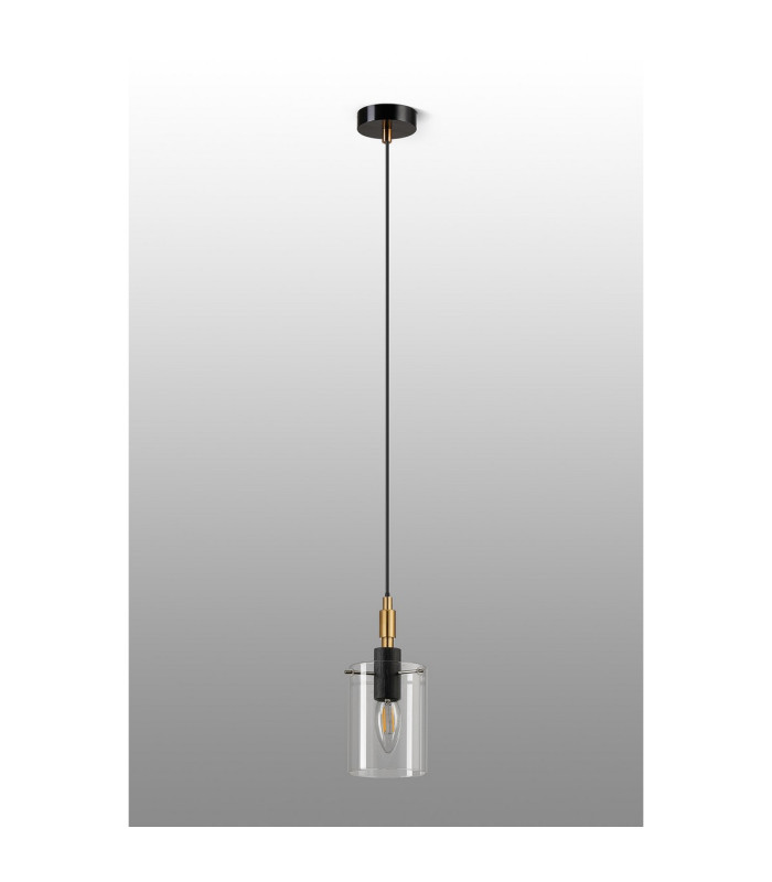 Eden 10cm 1.5m Single Pendant 10x13.5cm Cylinder Glass 1 Light E14 IP44 Black/Brass Gold/Clear-9