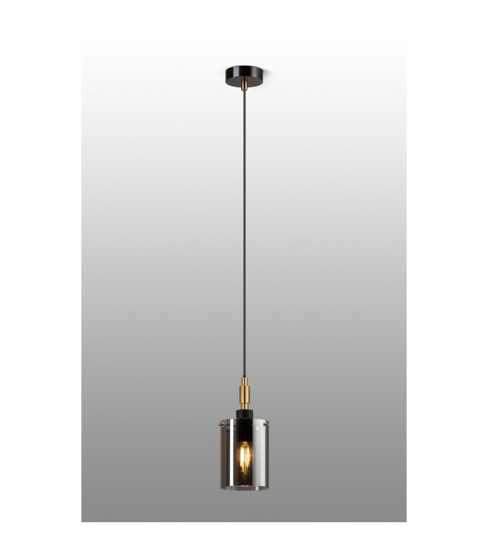 Eden 10cm 1.5m Single Pendant 10x13.5cm Cylinder Glass 1 Light E14 IP44 Black/Brass Gold/Smoke-3