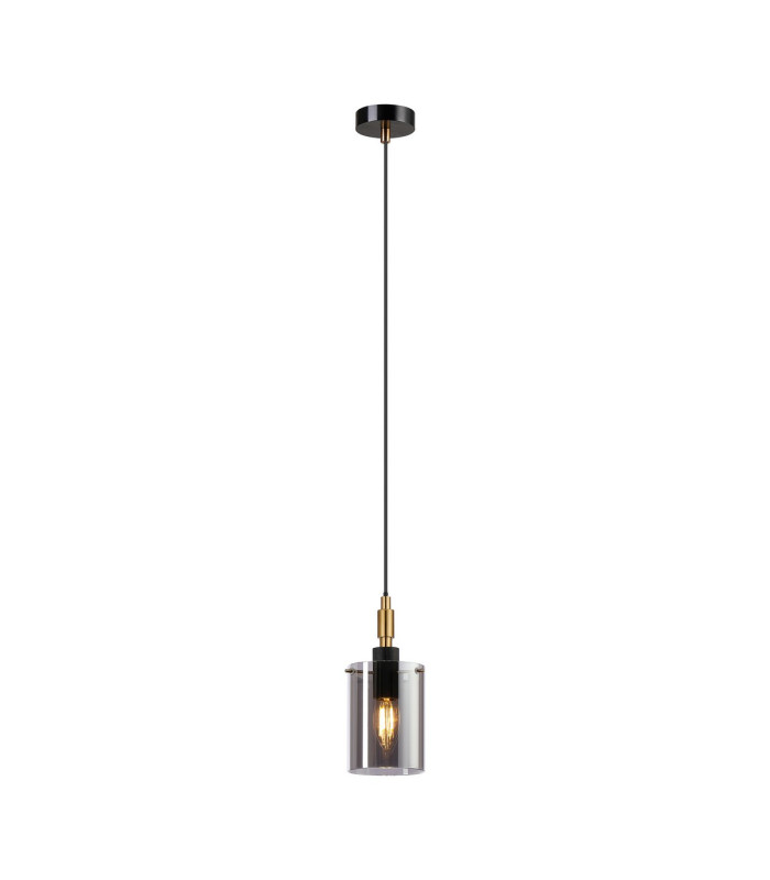 Eden 10cm 1.5m Single Pendant 10x13.5cm Cylinder Glass 1 Light E14 IP44 Black/Brass Gold/Smoke-4