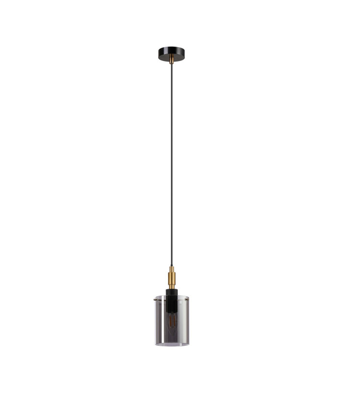 Eden 10cm 1.5m Single Pendant 10x13.5cm Cylinder Glass 1 Light E14 IP44 Black/Brass Gold/Smoke-5