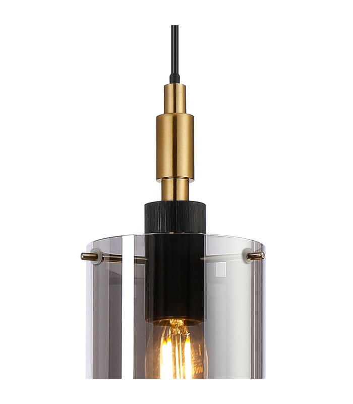 Eden 10cm 1.5m Single Pendant 10x13.5cm Cylinder Glass 1 Light E14 IP44 Black/Brass Gold/Smoke-6