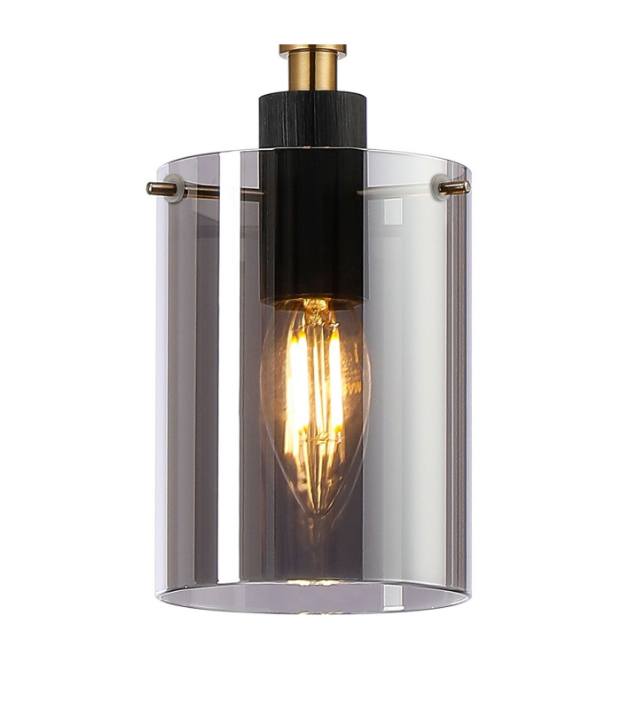 Eden 10cm 1.5m Single Pendant 10x13.5cm Cylinder Glass 1 Light E14 IP44 Black/Brass Gold/Smoke-7
