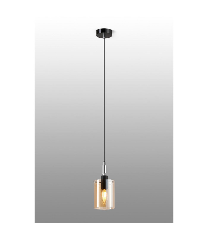 Eden 10cm 1.5m Single Pendant 10x13.5cm Cylinder Glass 1 Light E14 IP44 Black/Polished Chrome/Amber-3